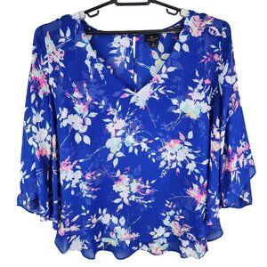 Women's Worthington Woman Floral Print Chiffon Blouse Sheer V Neck 3/4 Sleeve 1X